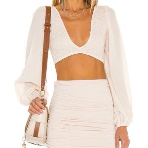 Indah - Biru Solid Ruched Bodice Crop Top - XS - NWT